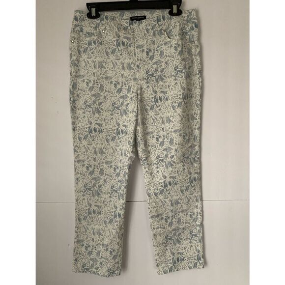 Mario Serrani Pants - Mario Serrani Italy Light Blue Floral Cropped Pants Pockets Size L